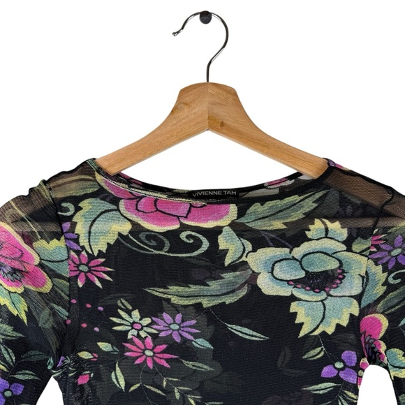 VIVIENNE TAM Floral Printed Mesh T Shirt Size 1 Vintage Y2K - Picture 2 of 5
